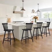 Dycanpo 24'' Windsor Wooden Counter Height Chairs Set of 4, Upgraded Farmhouse Bar Stools with Spinddle Back for Kitchen,Black