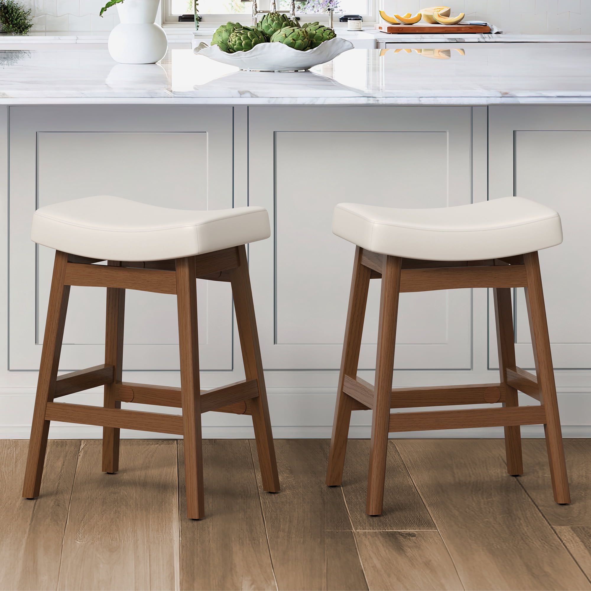 Dycanpo 24in Saddle Seat Counter Height Bar Stools Set of 2 for Kitchen ...