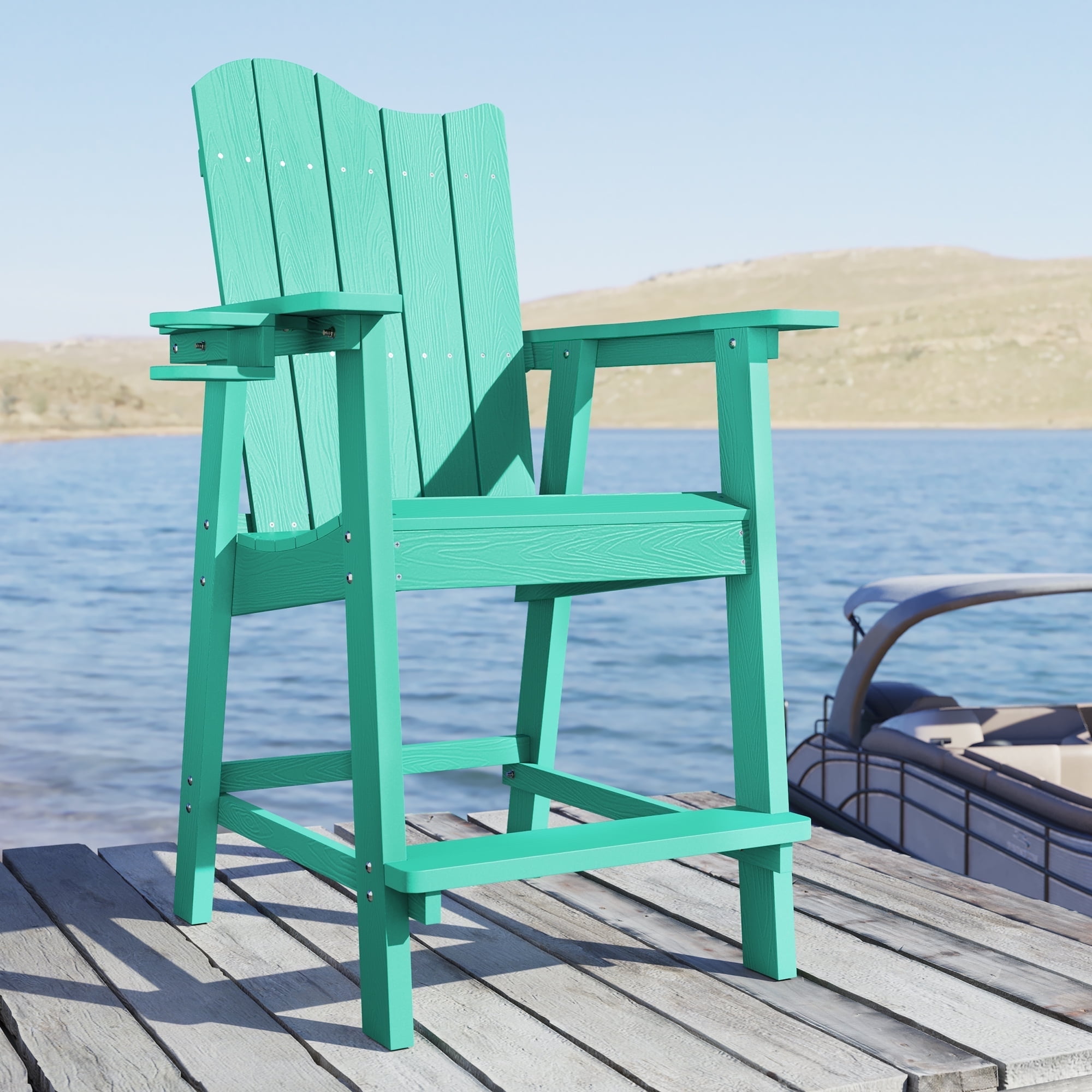 Dycanpo 25.6'' Tall Adirondack Chair with Cup Holder,All-Weather Outdoor Bar Stools,HDPS-Apple Green