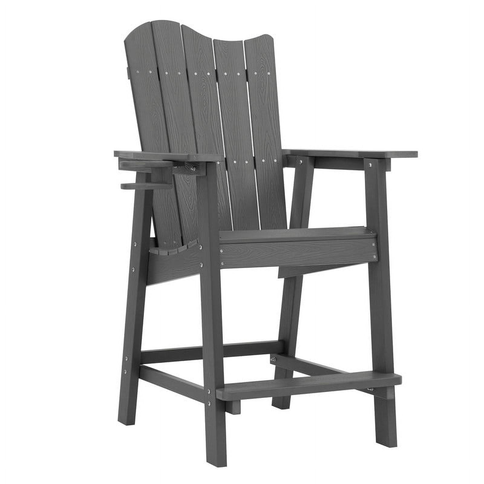 Dycanpo 25.6'' Tall Adirondack Chair with Cup Holder,All-Weather Outdoor Bar Stools,HDPS-Dark Gray