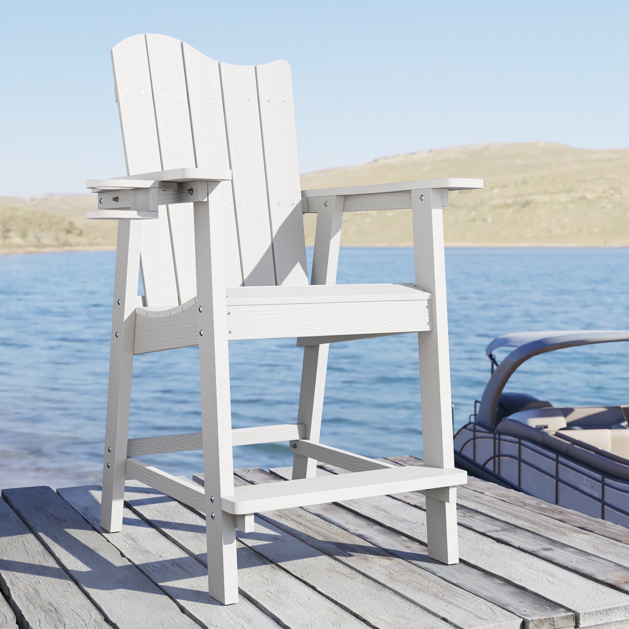 Dycanpo 25.6'' Tall Adirondack Chair with Cup Holder,All-Weather Outdoor Bar Stools,HDPS-White