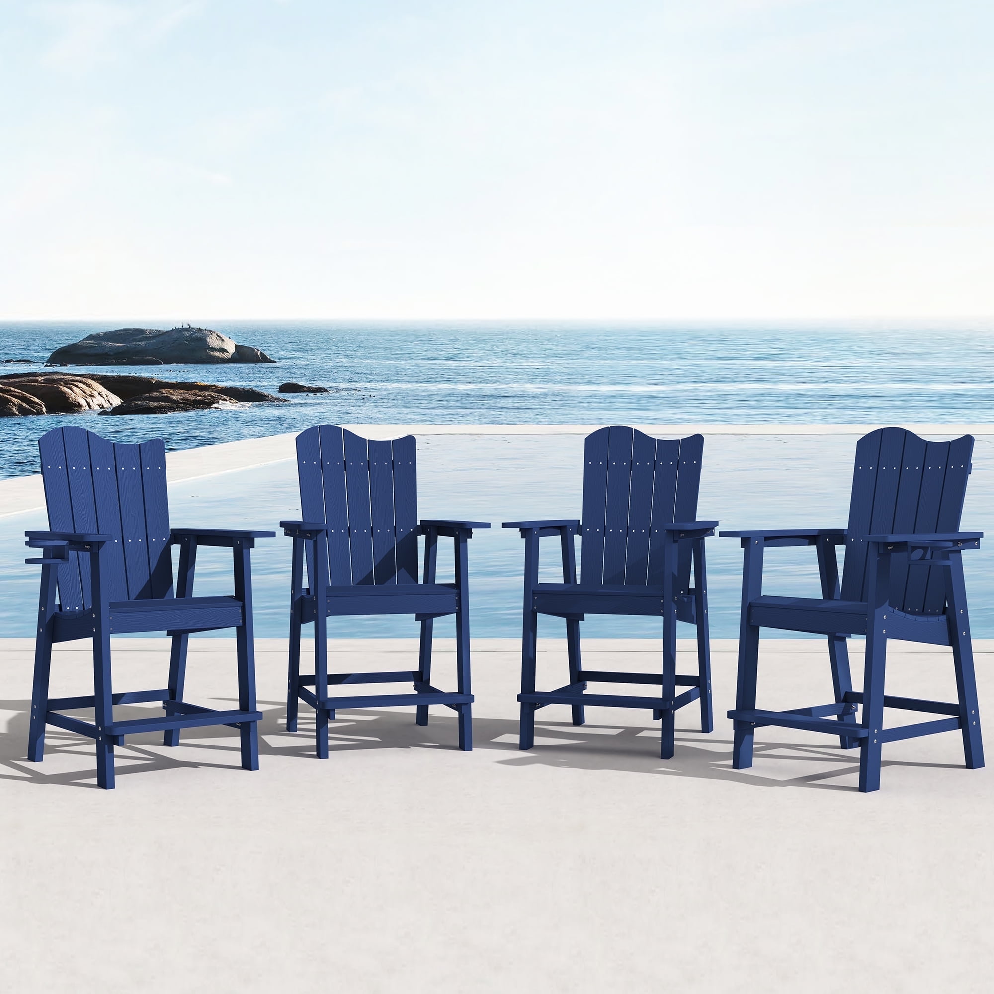 Dycanpo 25.6'' Tall Adirondack Chair with Cup Holder,Outdoor Bar Stools set of 4,HDPS-Navy Blue