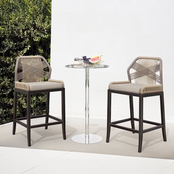 Dycanpo 26.5''H Outdoor Counter Height Chairs, Boho-Style Rattan Bar Stools Set of 2, Black