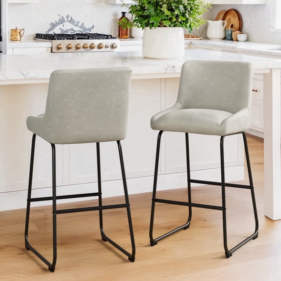Dycanpo 26" Counter Height Bar Stools Set of 2, Faux Leather 2.5" Cushion, Beige Gray