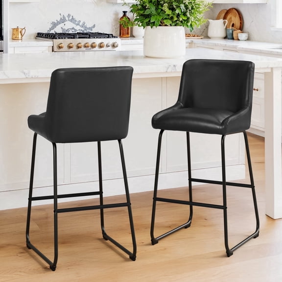 Dycanpo 26" Counter Height Bar Stools Set of 2, Faux Leather 2.5" Cushion, Black
