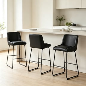 Dycanpo Counter Height Bar Stools Set of 3, Faux Leather Kitchen Island Stools, 26 inch Black
