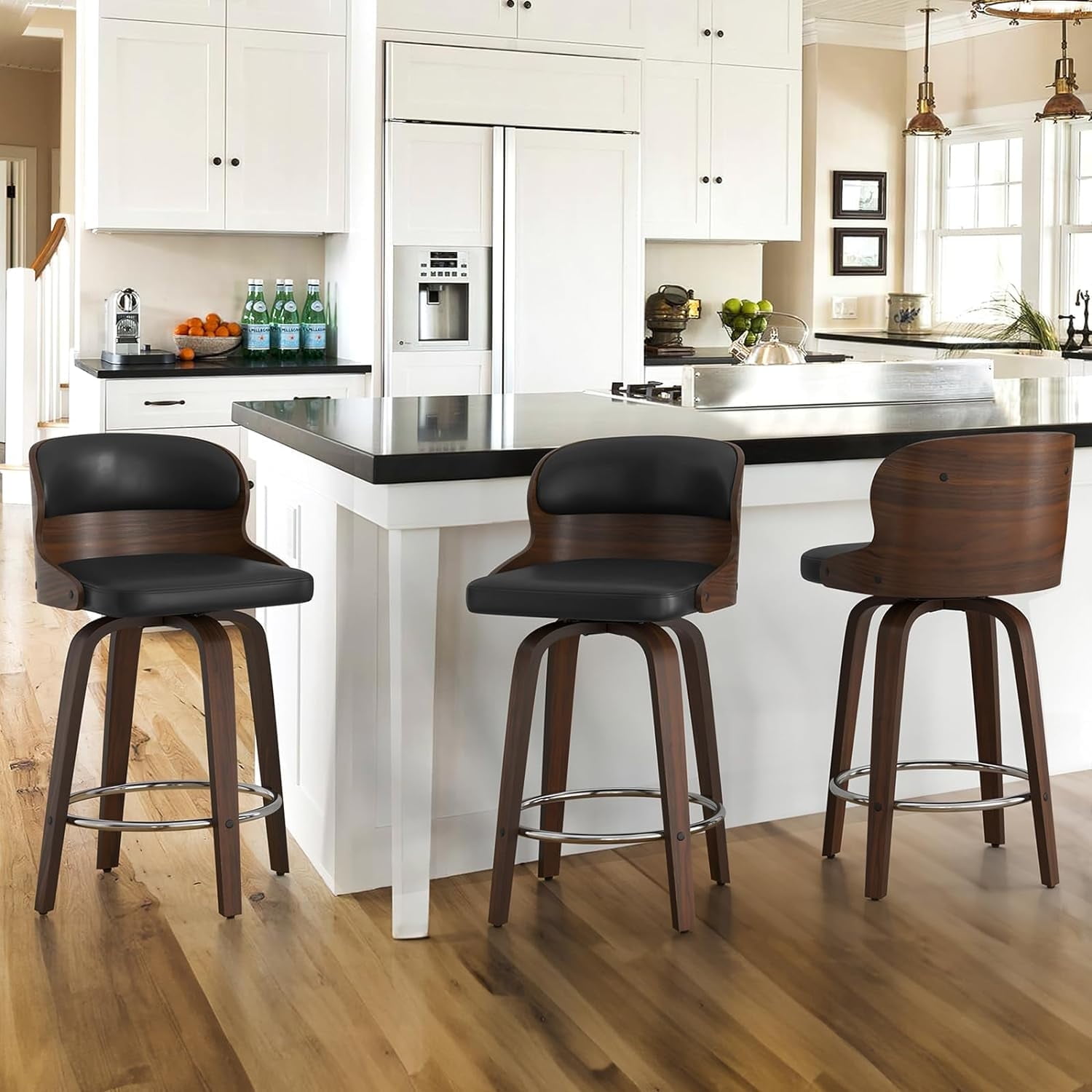 Dycanpo 26”Bar Stools Swivel, Walnut Counter Height Bar Stools Set of 3 ...