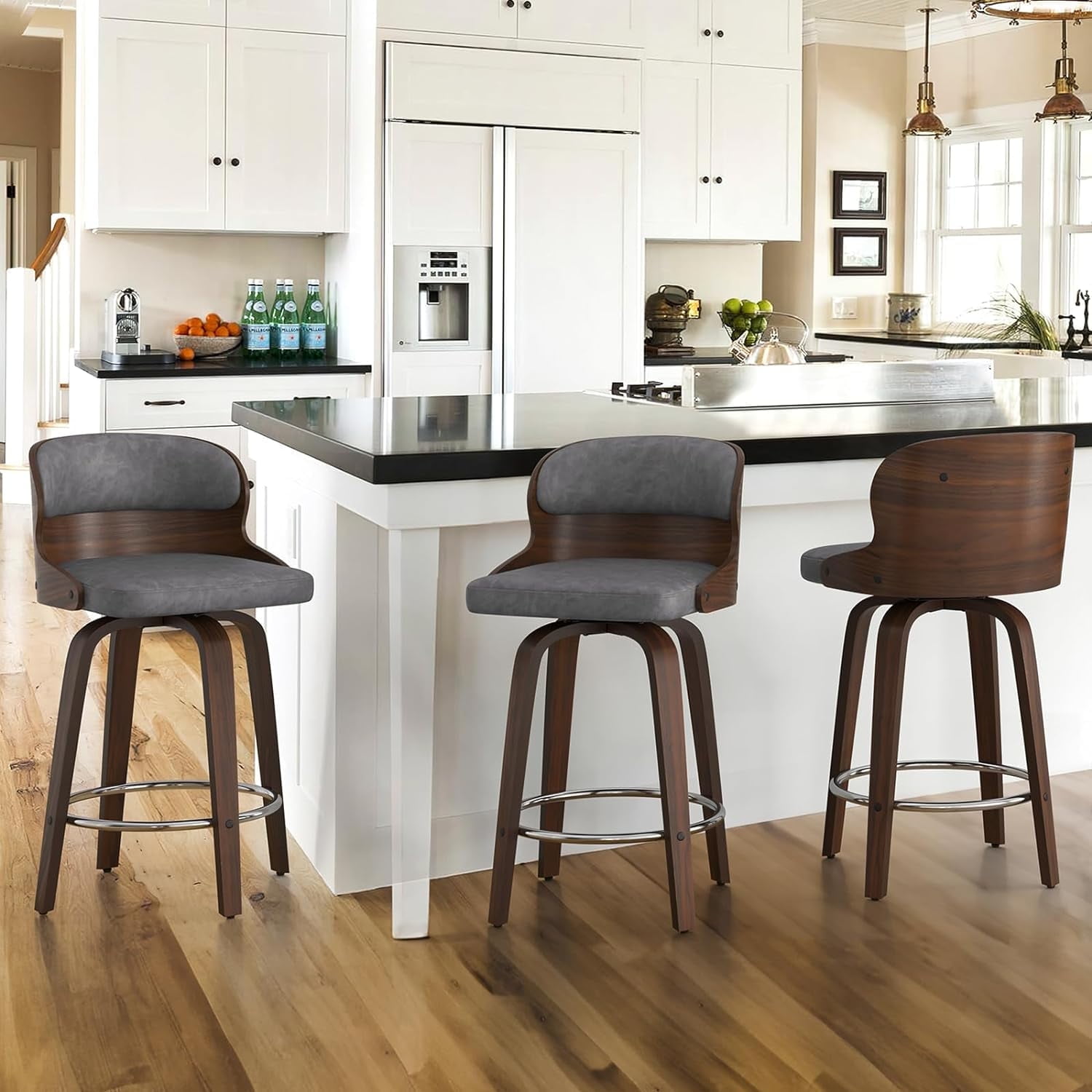 Bruder - Küche & Bar Dycanpo 26”Bar Stools Swivel, Wood Counter Height Bar Stools Set of 3