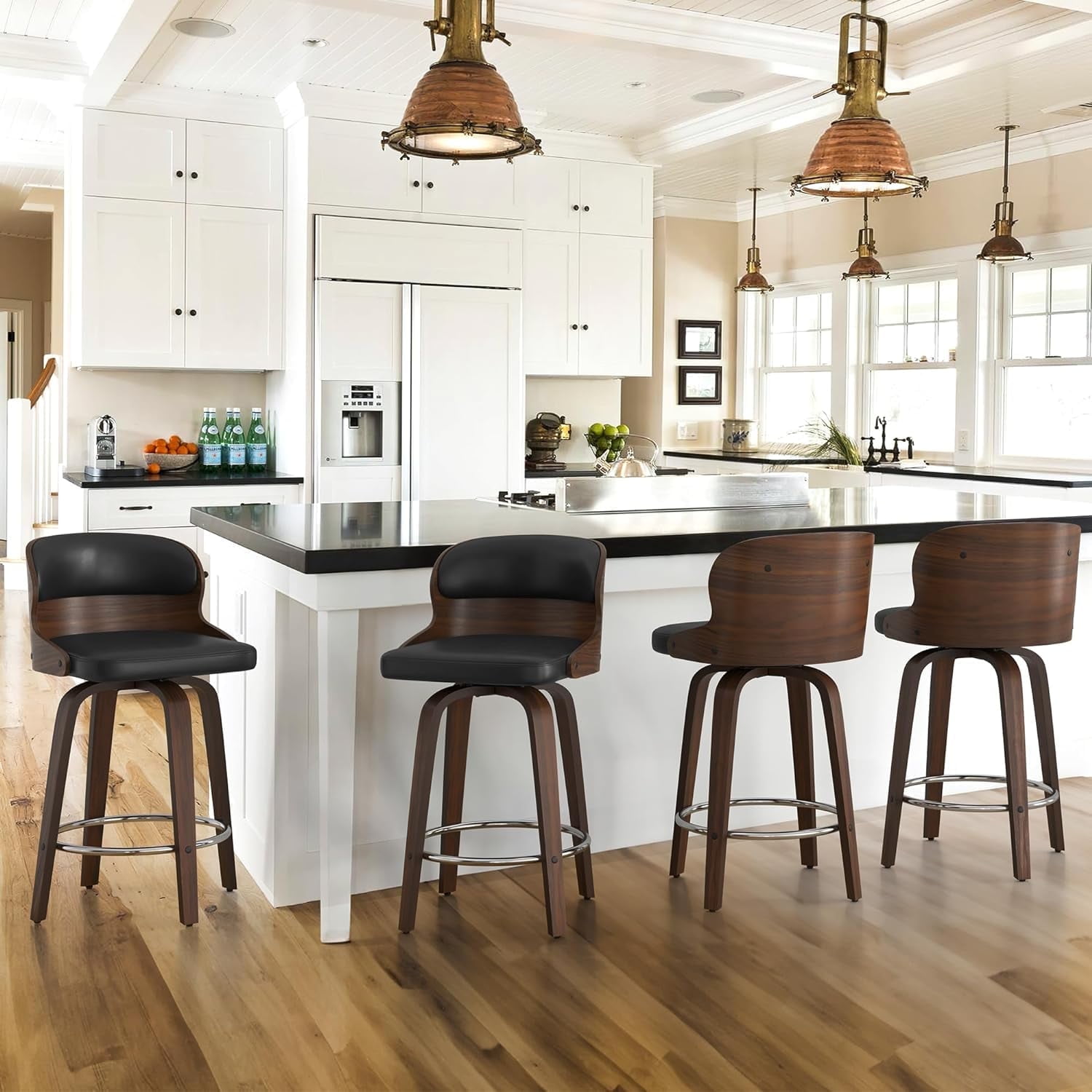 Dycanpo 26”Bar Stools Swivel, Wood Counter Height Bar Stools Set of 4 ...