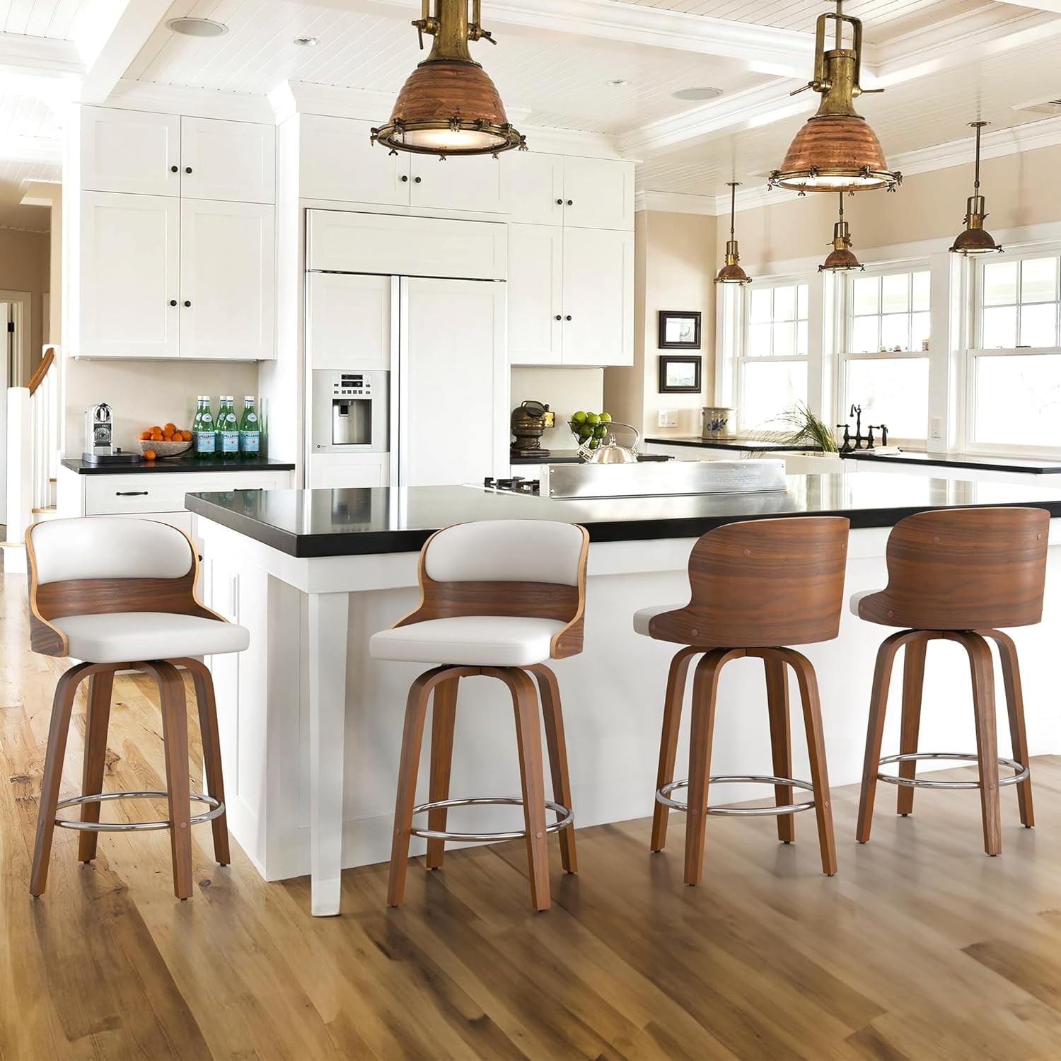Dycanpo 26”Bar Stools Swivel, Wood Counter Height Bar Stools Set of 4 for Home Bar, White