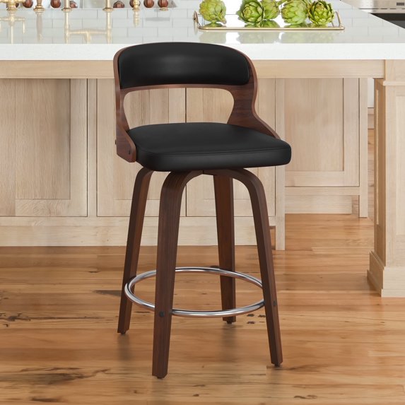 Dycanpo 26”Bar Stools Swivel, Wood Counter Height Bar Stools for Kitchen Island, Black