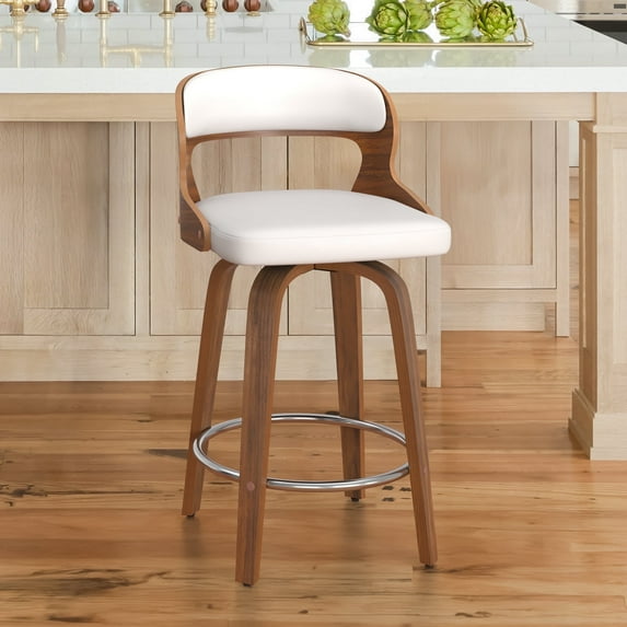 Dycanpo 26”Bar Stools Swivel, Wood Counter Height Bar Stools for Kitchen Island, White