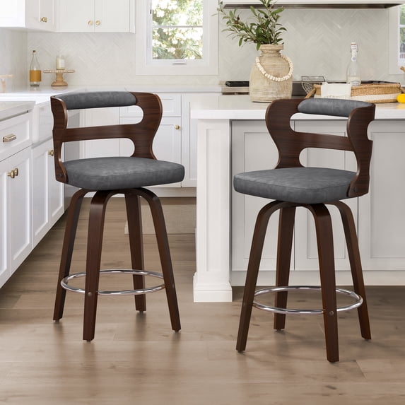 Dycanpo 26" Counter Height Bar Stools Set of 2, Swivel Counter Stools with Back for Kitchen, Gray