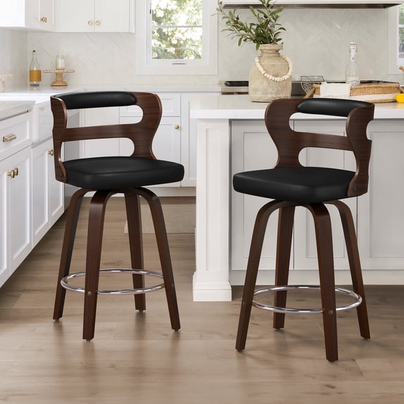 Dycanpo 26" Counter Height Bar Stools Set of 2, Swivel Counter Stools with Back for Kitchen Island, Black