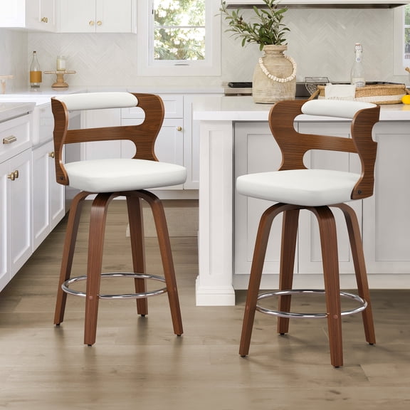 Dycanpo 26" Counter Height Bar Stools Set of 2, Swivel Counter Stools with Back for Kitchen Island, Pure White