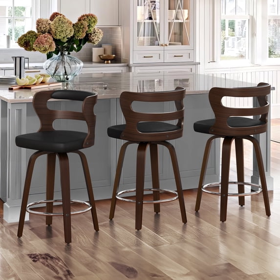 Dycanpo 26" Counter Height Bar Stools Set of 3, Swivel Counter Stools with Back for Kitchen, Black
