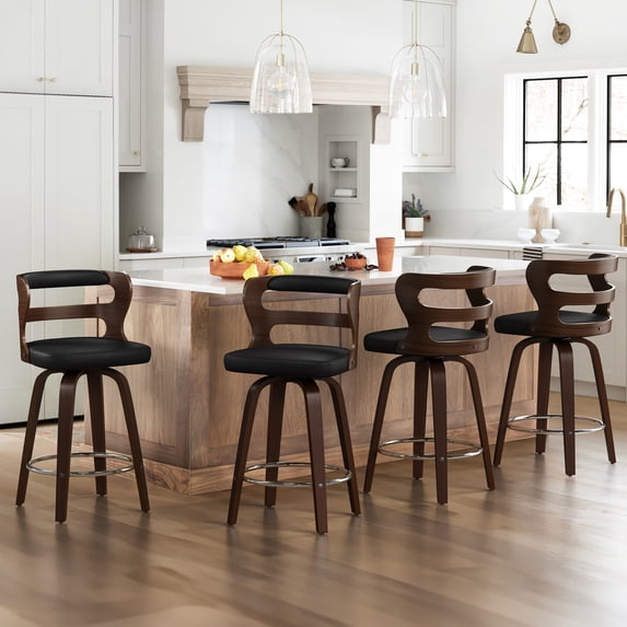 Dycanpo 26" Counter Height Bar Stools Set of 4, Swivel Counter Stools with Back for Kitchen Island, Black