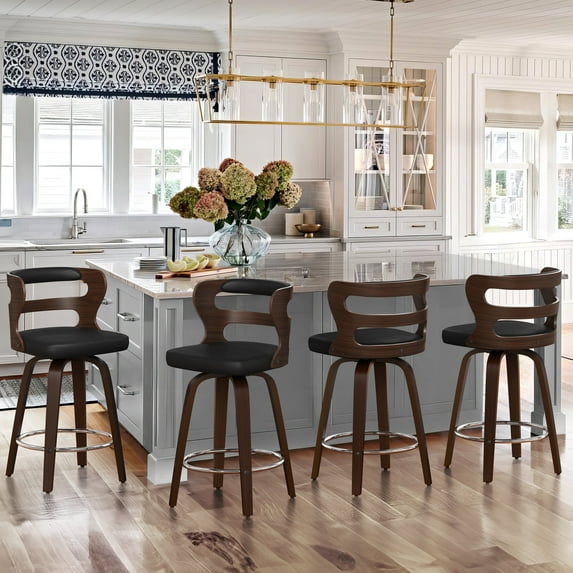 Dycanpo 26" Counter Height Bar Stools Set of 4, Swivel Counter Stools with Back for Kitchen Island, Black