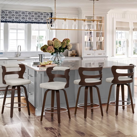 Dycanpo 26" Counter Height Bar Stools Set of 4, Swivel Counter Stools with Back for Kitchen Island, Light Beige Grey