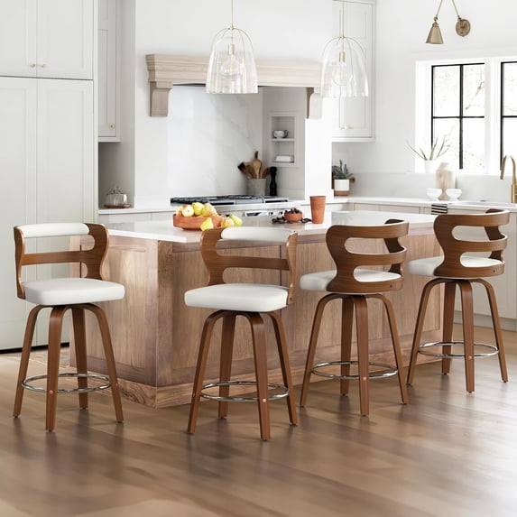 Dycanpo 26" Counter Height Bar Stools Set of 4, Swivel Counter Stools with Back for Kitchen Island, White