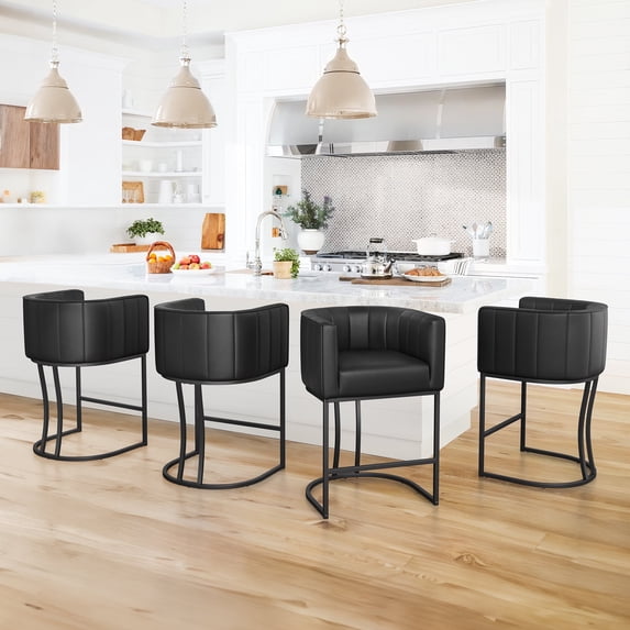 Dycanpo 26'' Counter Height Bar Stools Set of 4 with Backrest and Arms,Faux Leather (Black-Black)