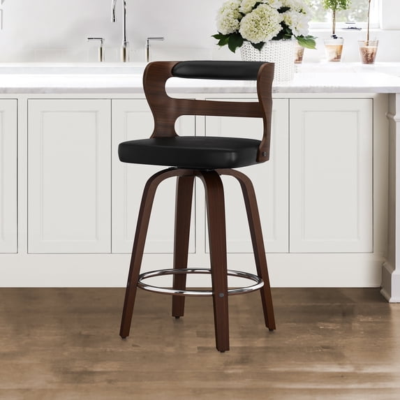 Dycanpo 26" Counter Height Bar Stools, Swivel Counter Stools with Back for Kitchen Island, Black