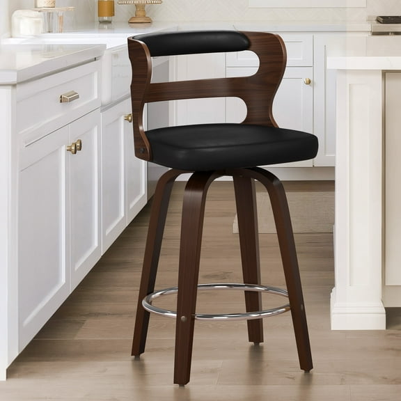 Dycanpo 26" Counter Height Bar Stools, Swivel Counter Stools with Back for Kitchen Island, Black