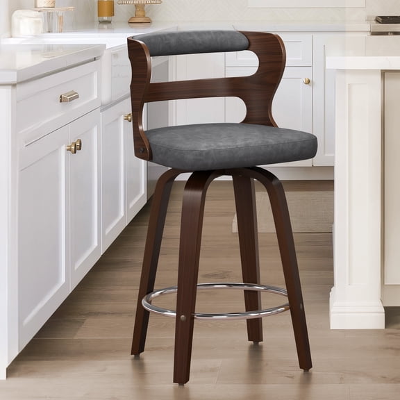 Dycanpo 26" Counter Height Bar Stools, Swivel Counter Stools with Back for Kitchen Island, Dark Gray