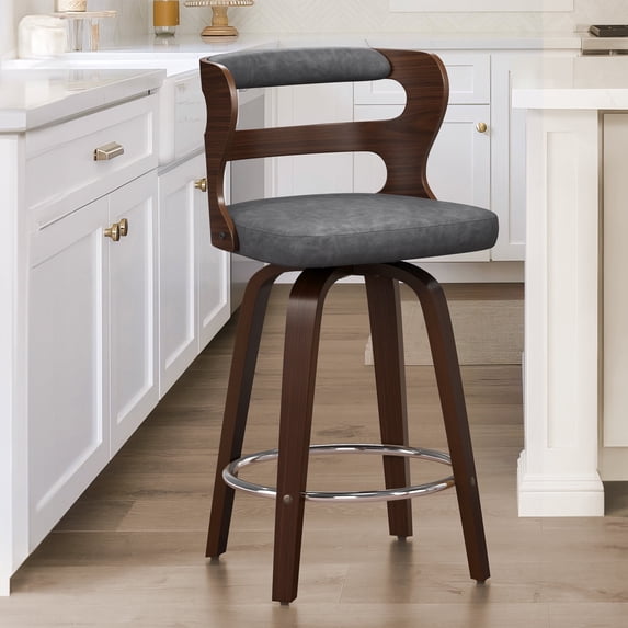 Dycanpo 26" Counter Height Bar Stools, Swivel Counter Stools with Back for Kitchen Island, Dark Gray