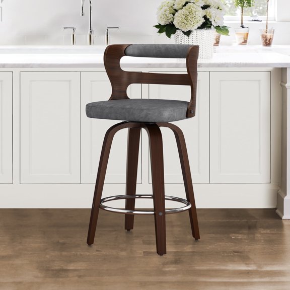 Dycanpo 26" Counter Height Bar Stools, Swivel Counter Stools with Back for Kitchen Island, Dark Gray