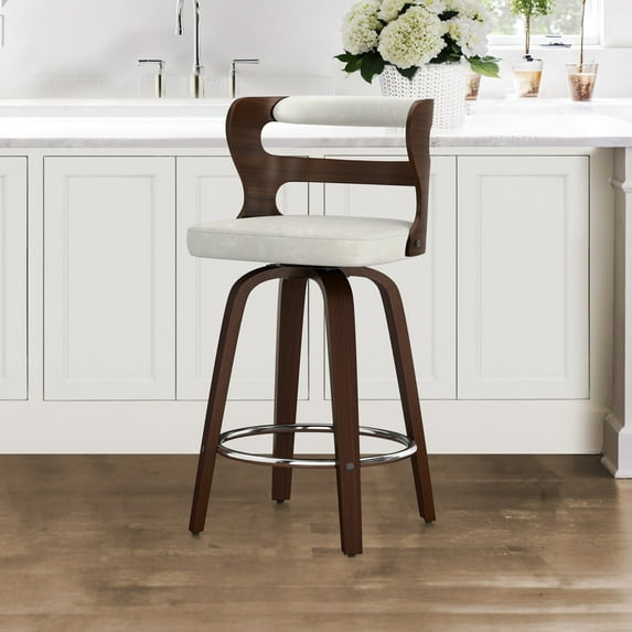 Dycanpo 26" Counter Height Bar Stools, Swivel Counter Stools with Back for Kitchen Island, Light Beige Gray