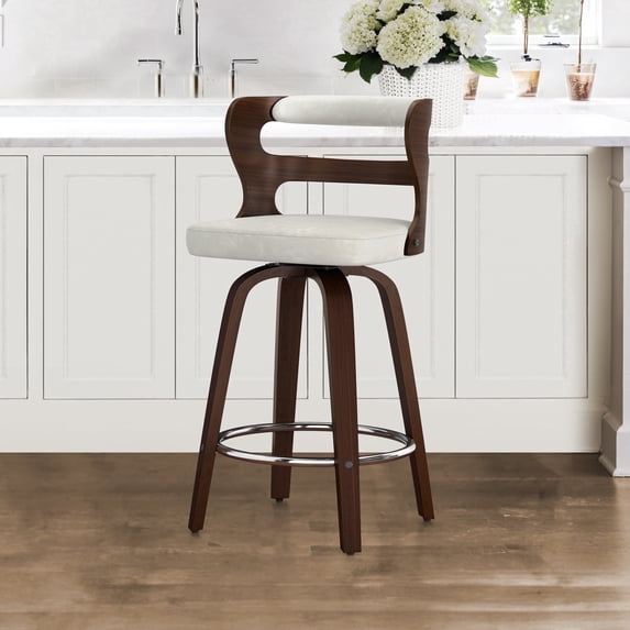 Dycanpo 26" Swivel Hollow Back Counter Bar Stools, PU Leather Kitchen Island Chairs, Light Beige Gray