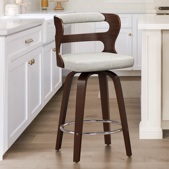 Dycanpo 26" Counter Height Bar Stools, Swivel Counter Stools with Back for Kitchen Island, Light Beige Gray