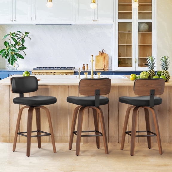Dycanpo 26"H Counter Height Bar Stool Set of 3 with Back PU Leather for Home Kitchen, Black