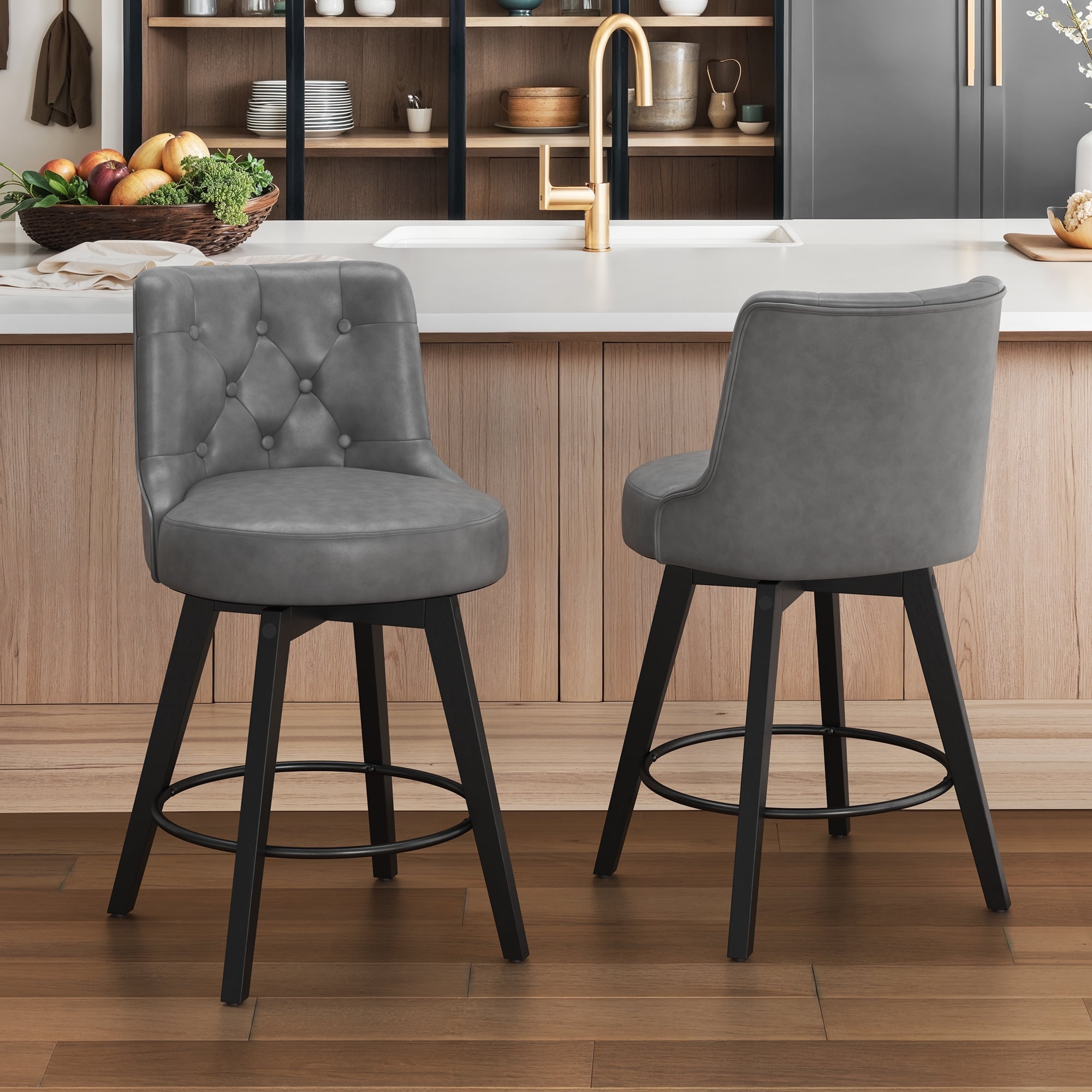 Dycanpo 26"H Counter Height Bar Stools Set of 2 with Back Faux Leather ...