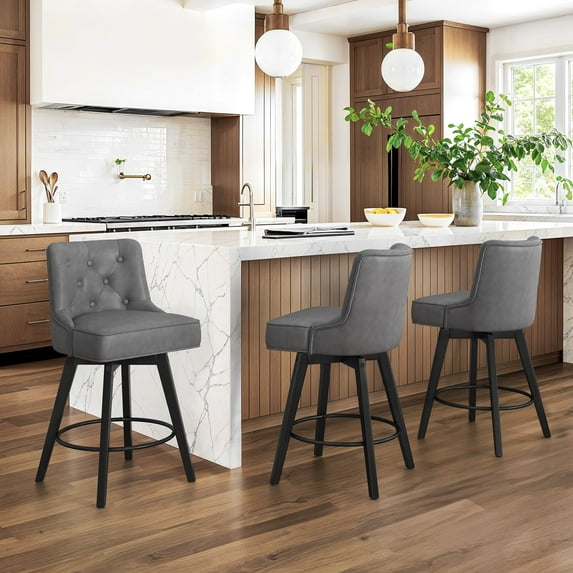 Dycanpo 26"H Counter Height Bar Stools Set of 3 with Back Faux Leather for Home Kitchen, Dark Gray