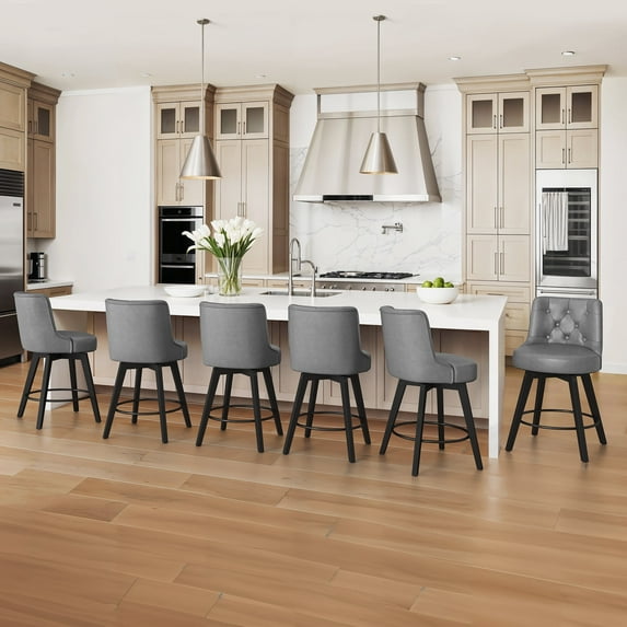 Dycanpo 26"H Counter Height Bar Stools Set of 6 with Back Faux Leather for Home Kitchen, Dark Gray