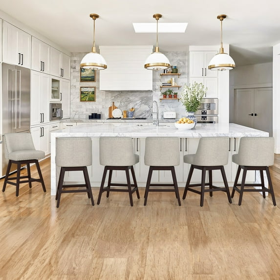 Dycanpo 26''H Swivel Bar Stools with Back Sets of 6 Linen Fabric for Home Kitchen Island, Gray