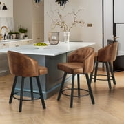 Dycanpo 26''H Swivel Counter Height Bar Stools Set of 3 Dining Chairs with Back for Home, Brown