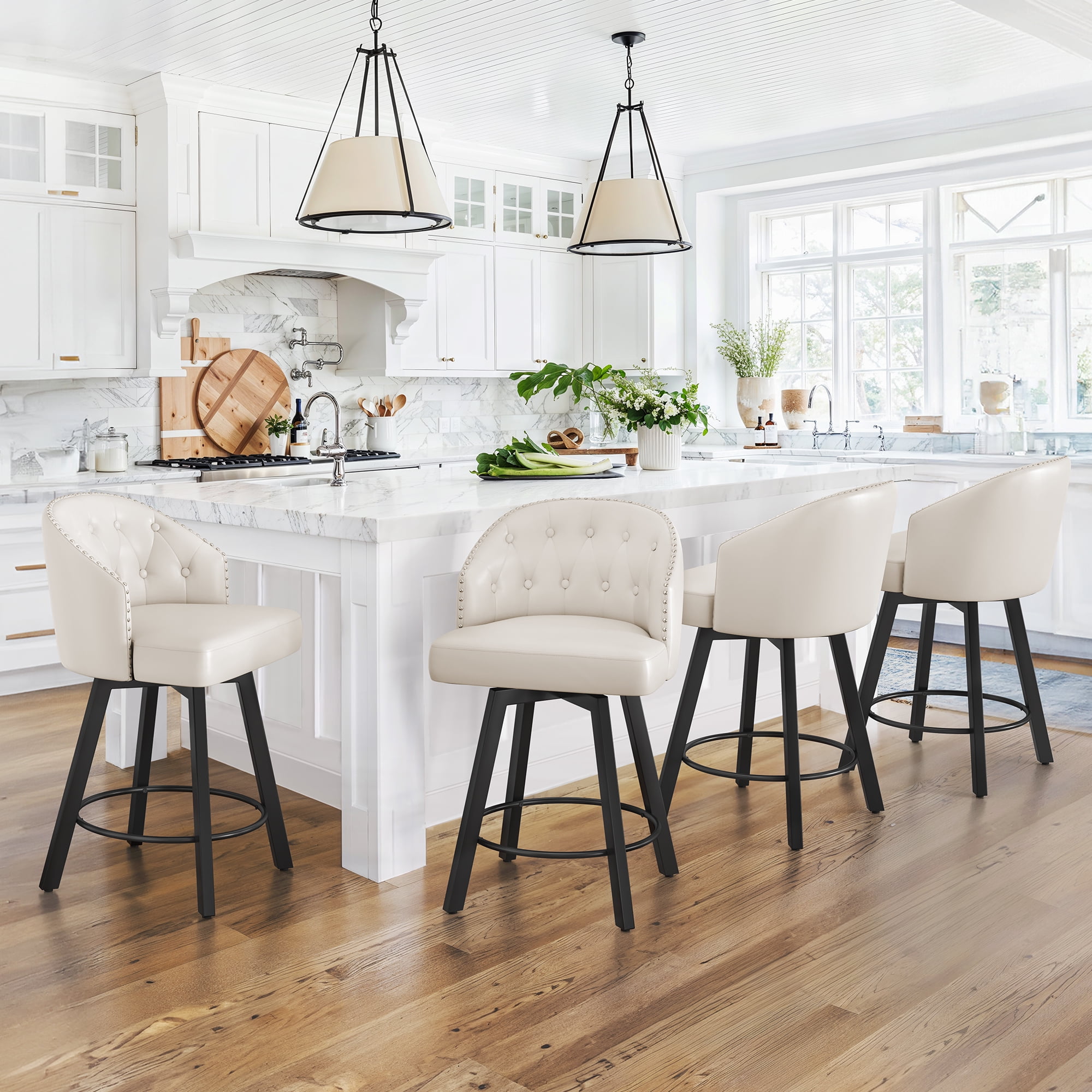 Dycanpo 26''H Swivel Counter Height Bar Stools Set of 4 with Back Dining Chairs for Home, White