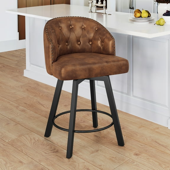 Dycanpo 26''H Swivel Counter Height Bar Stools with Back Dining Chair for Home Kitchen Island, Brown