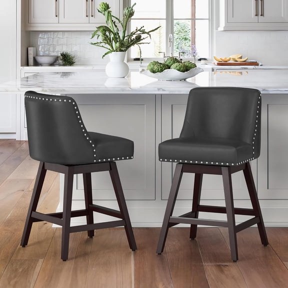 Dycanpo 26''H Swivel Counter Stools Set of 2 with Back Faux Leather for Home Kitchen Island, Black