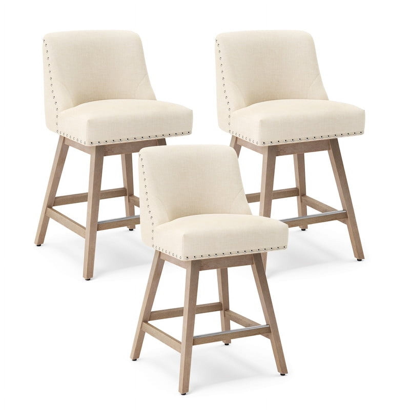 Dycanpo 26''H Swivel Counter Stools Set of 3 with Back Linen Fabric for Home Kitchen Island, Beige