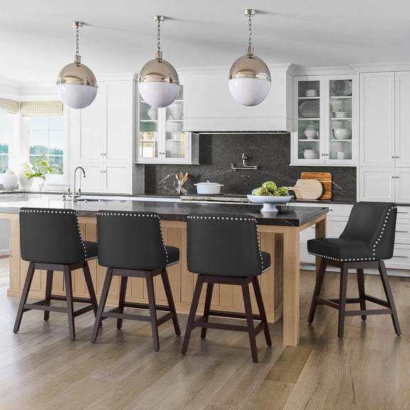 Dycanpo 26''H Swivel Counter Stools Set of 4 with Back Faux Leather for Home Kitchen Island, Black