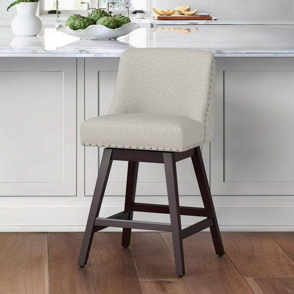 Dycanpo 26''H Swivel Counter Stools with Back Linen Fabric for Home Kitchen Island, Gray