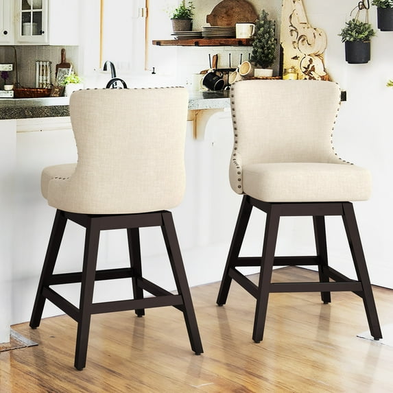 Dycanpo 26" Swivel Bar Stool Set of 2 with Upholstered Back, for Home Kitchen, Beige