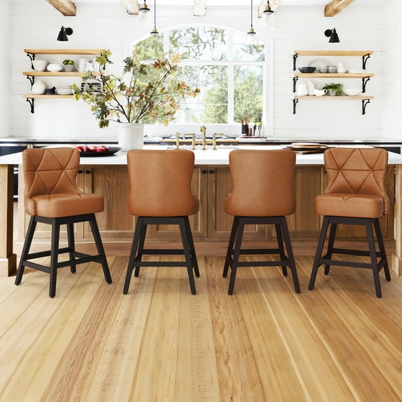 Dycanpo 26" Swivel Bar Stool Set of 4 with Upholstered Back, for Home Kitchen, Yellowish Brown