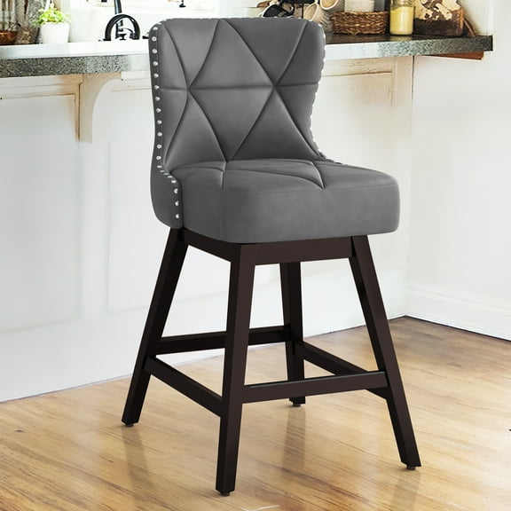 Dycanpo 26" Swivel Bar Stool with Upholstered Back, for Home Kitchen, Dark Gray