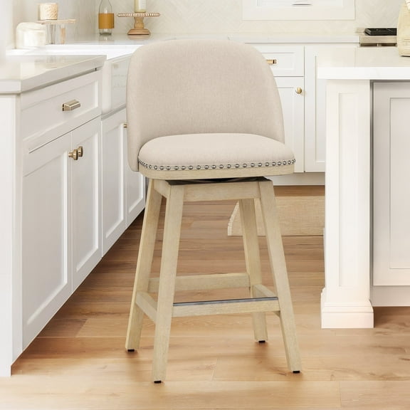 Dycanpo 26'' Swivel Bar Stools, Counter Height Bar Stools with Back & footrest for Kitchen,Linen