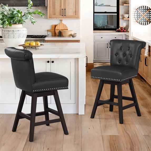 Dycanpo 26" Swivel Bar Stools Set of 2 with Back & Footrest, Counter Stools for Kitchen ,Black-Faux Leather